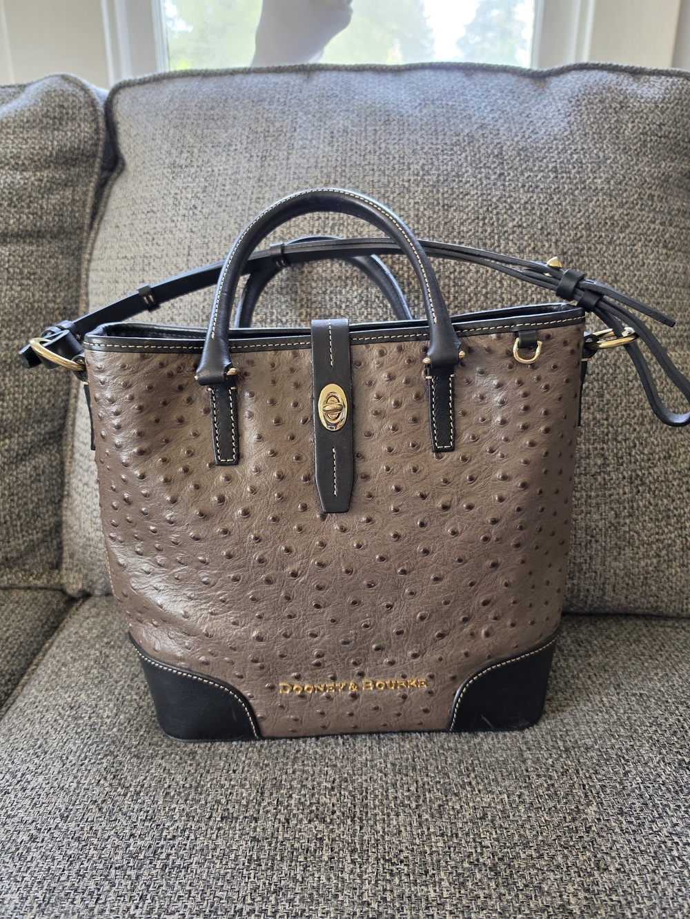 Dooney & Bourke Pewter And Black Ostrich-Embossed Cayden